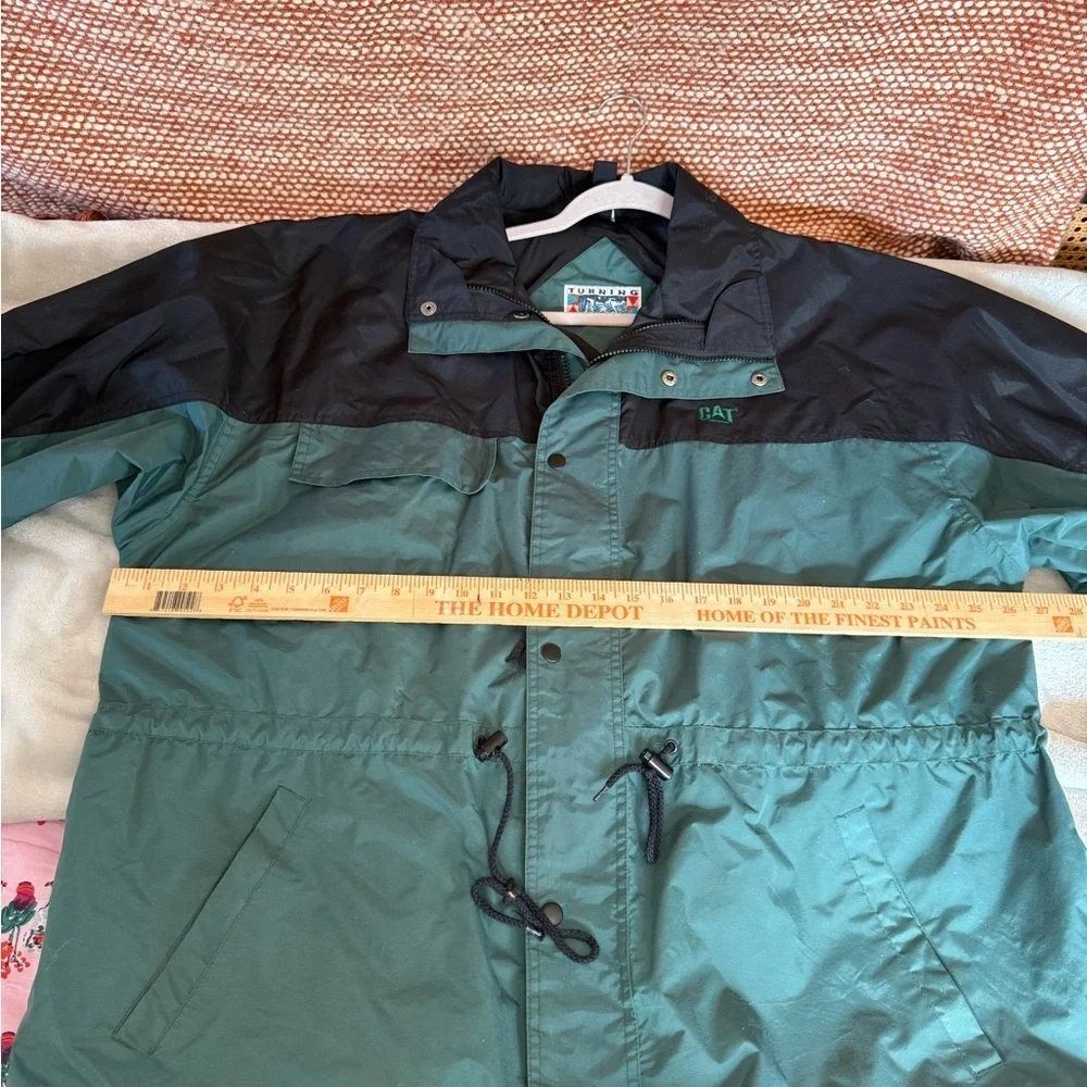 Vintage Teal and Black Caterpillar Windbreaker